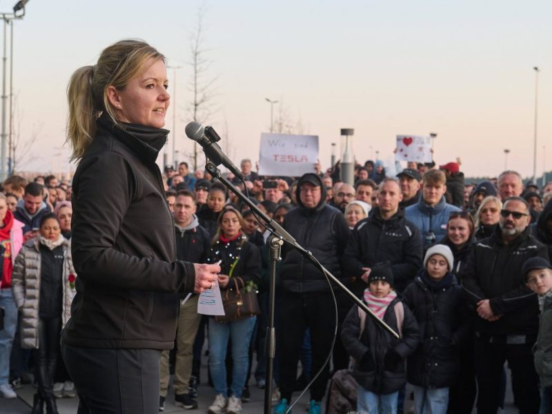 Protestaktion der Mitarbeiter von Tesla am 8. März.